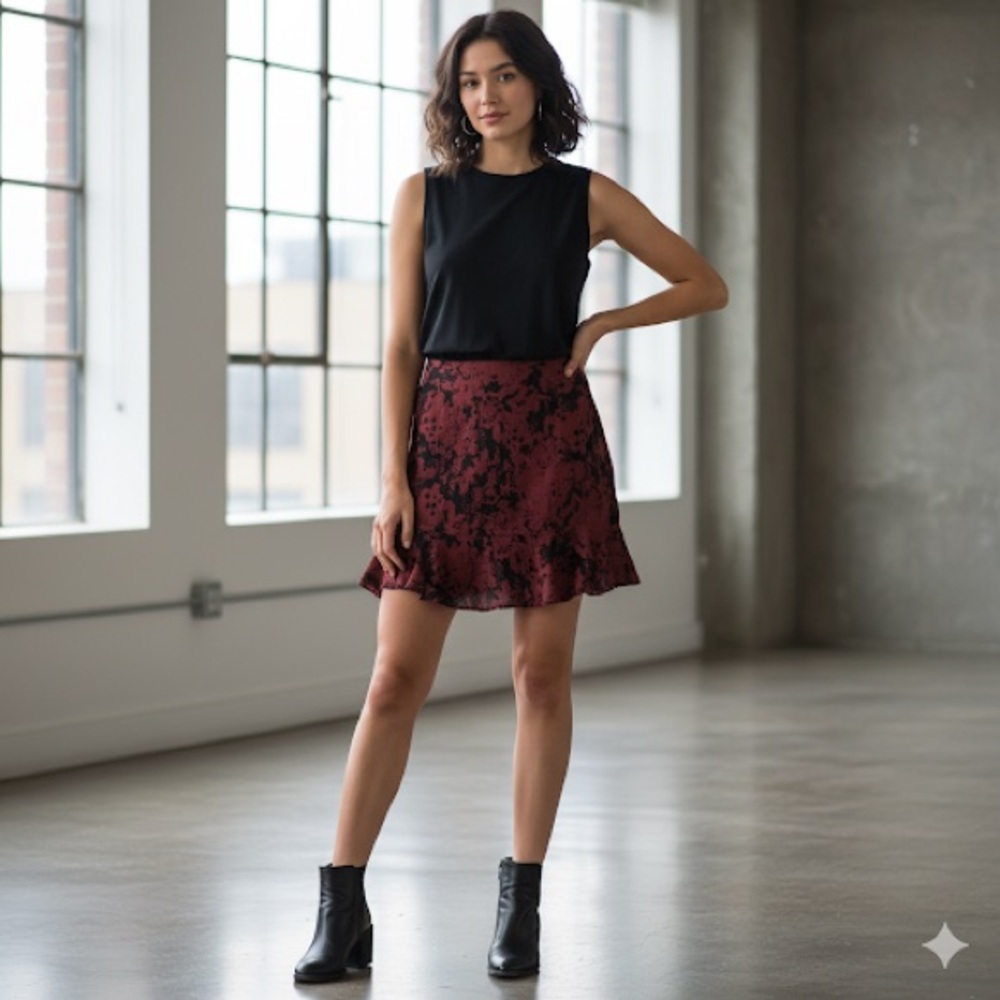 Banana Republic women’s petites burgundy flirty skirt